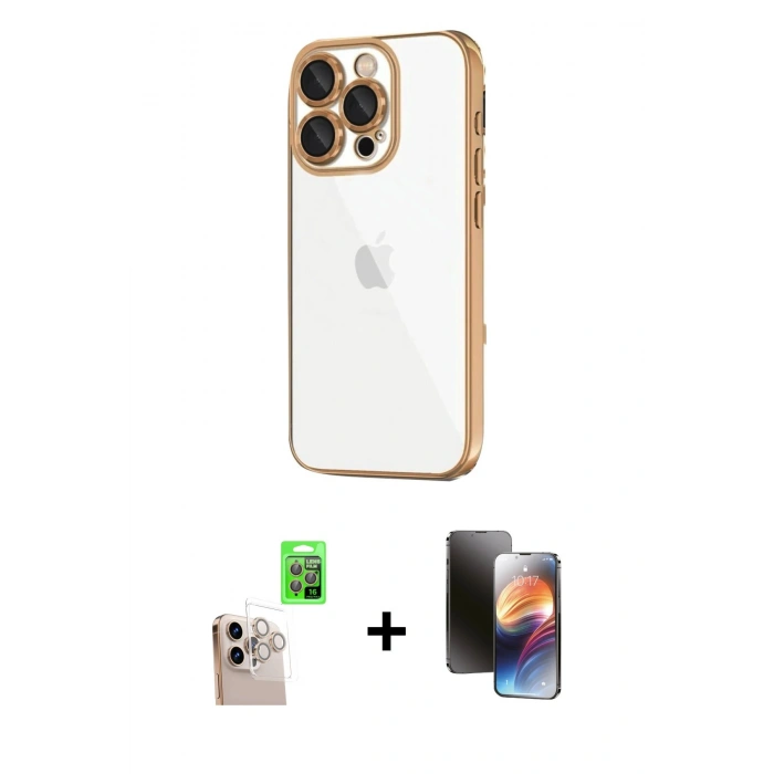 MARSİLYAN™- iPhone 16 Pro Max Kılıf Vadi Minimal - Siyah 3D Antistatik Mat Seramik Nano Ekran Koruyucu + Raze Metal Kamera Lens - NLGY