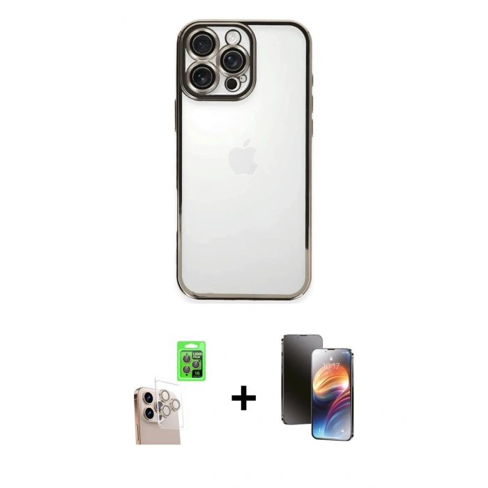 MARSİLYAN™- iPhone 16 Pro Max Kılıf Vadi Minimal - Siyah 3D Antistatik Mat Seramik Nano Ekran Koruyucu + Raze Metal Kamera Lens - NLGY