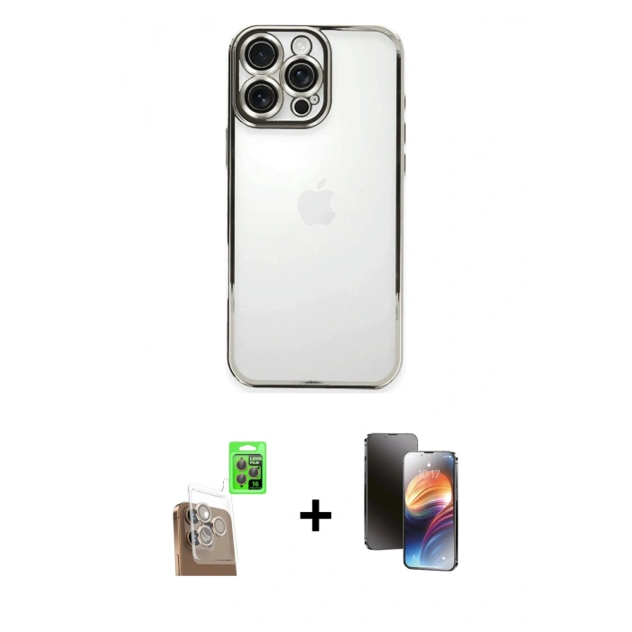 MARSİLYAN™- iPhone 16 Pro Max Kılıf Vadi Minimal - Siyah 3D Antistatik Mat Seramik Nano Ekran Koruyucu + Raze Metal Kamera Lens - CLTM