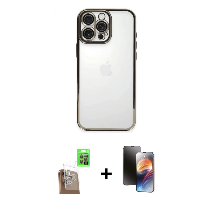 MARSİLYAN™- iPhone 16 Pro Max Kılıf Vadi Minimal - Siyah 3D Antistatik Mat Seramik Nano Ekran Koruyucu + Raze Metal Kamera Lens - CLTM
