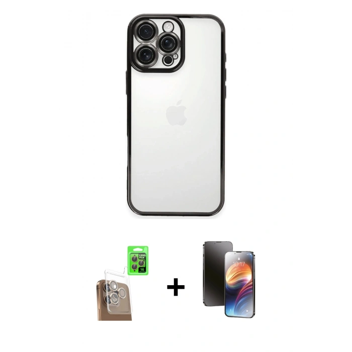 MARSİLYAN™- iPhone 16 Pro Max Kılıf Vadi Minimal - Siyah 3D Antistatik Mat Seramik Nano Ekran Koruyucu + Raze Metal Kamera Lens - CLTM