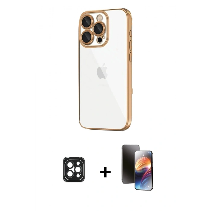 MARSİLYAN™- iPhone 16 Pro Max Kılıf Vadi Minimal - Siyah 3D Antistatik Mat Seramik Nano Ekran Koruyucu + PVD Metal Kamera Lens - SH