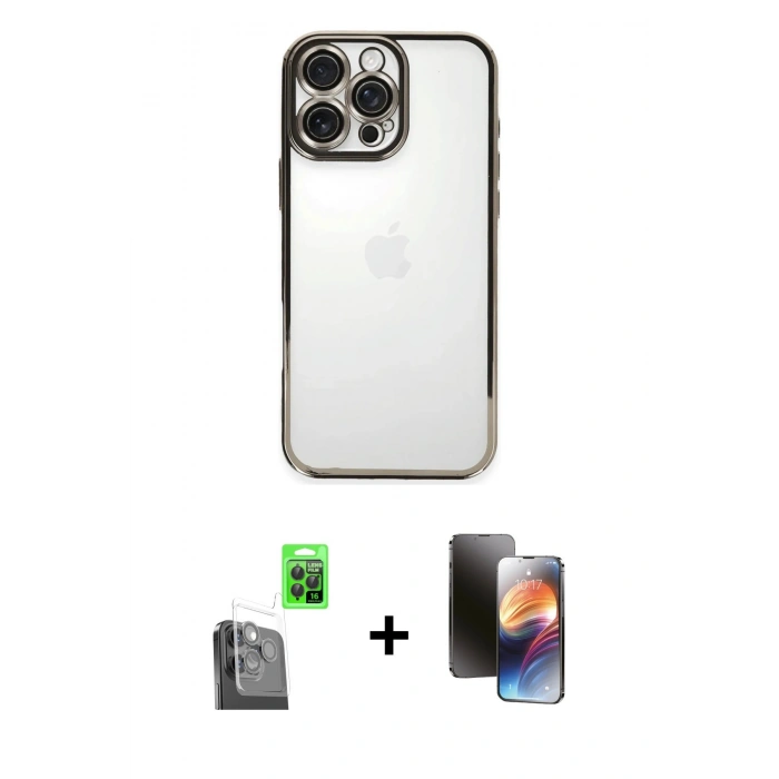 MARSİLYAN™- iPhone 16 Pro Max Kılıf Vadi Minimal - Siyah 3D Antistatik Mat Seramik Nano Ekran Koruyucu + Siyah Raze Metal Kamera Lens