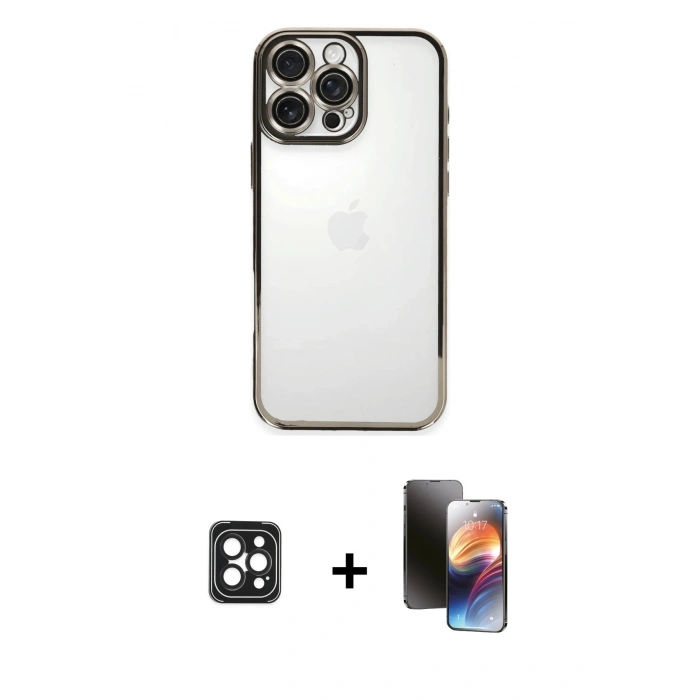 MARSİLYAN™- iPhone 16 Pro Max Kılıf Vadi Minimal - Siyah 3D Antistatik Mat Seramik Nano Ekran Koruyucu + PVD Metal Kamera Lens - SH