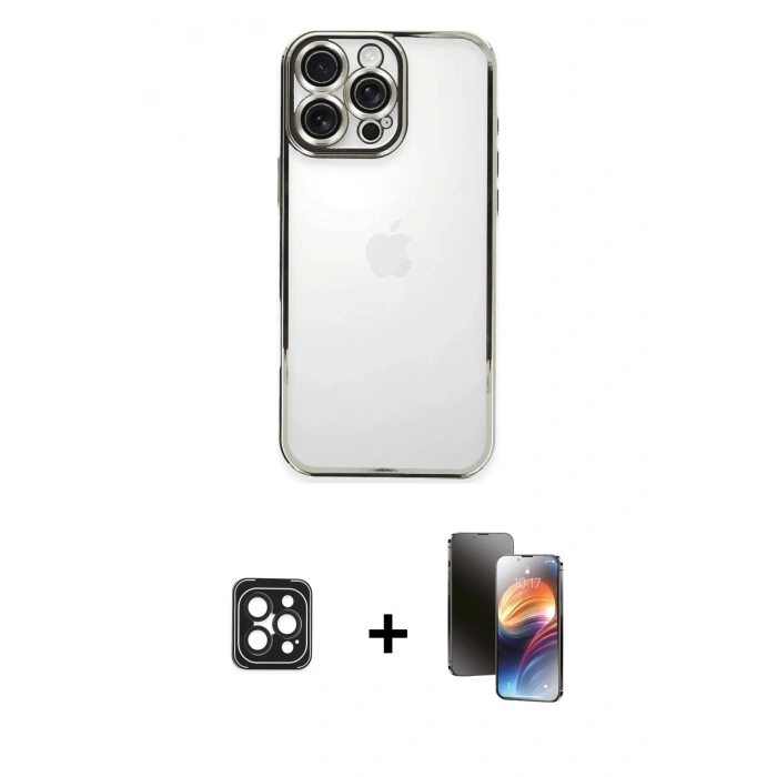 MARSİLYAN™- iPhone 16 Pro Max Kılıf Vadi Minimal - Siyah 3D Antistatik Mat Seramik Nano Ekran Koruyucu + PVD Metal Kamera Lens - SH
