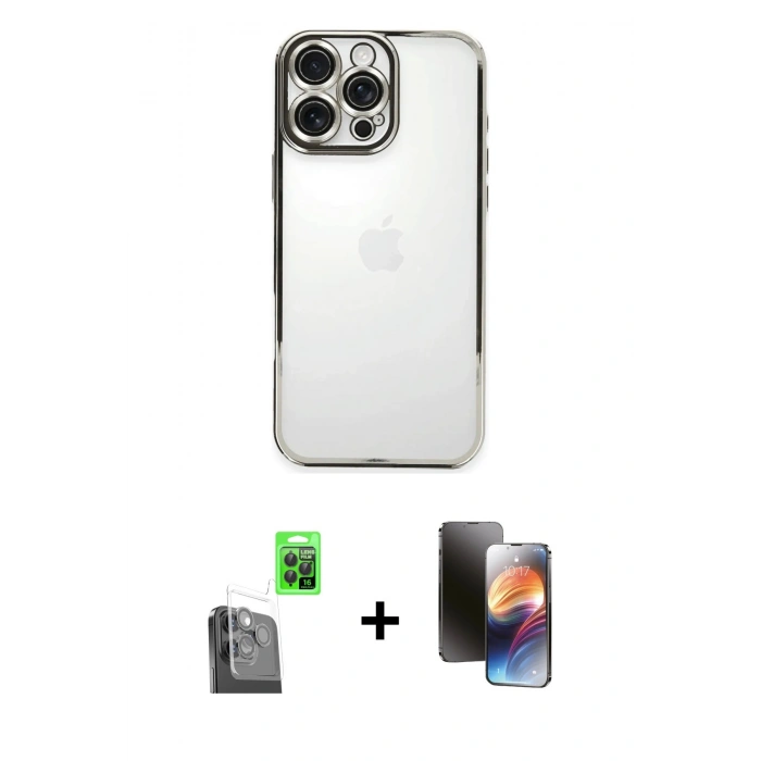 MARSİLYAN™- iPhone 16 Pro Max Kılıf Vadi Minimal - Siyah 3D Antistatik Mat Seramik Nano Ekran Koruyucu + Siyah Raze Metal Kamera Lens