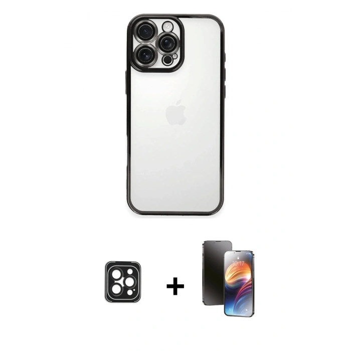 MARSİLYAN™- iPhone 16 Pro Max Kılıf Vadi Minimal - Siyah 3D Antistatik Mat Seramik Nano Ekran Koruyucu + PVD Metal Kamera Lens - SH