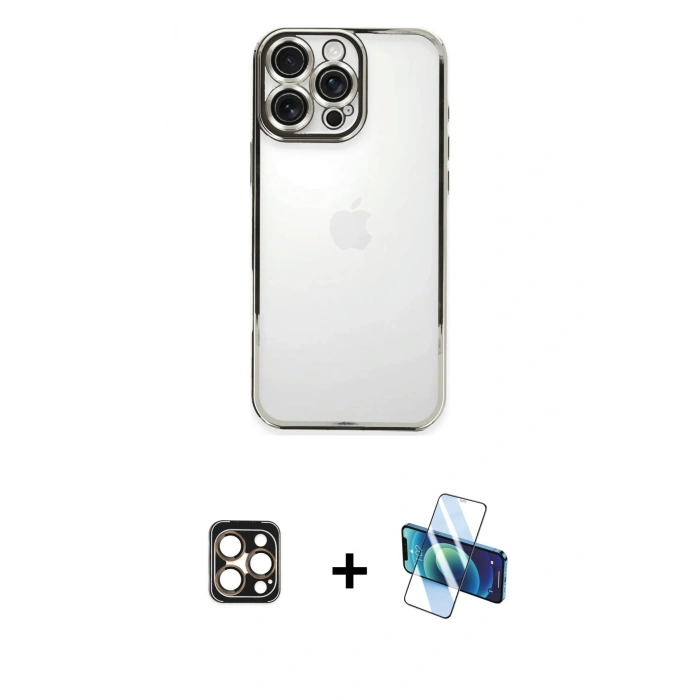MARSİLYAN™- iPhone 16 Pro Max Kılıf Vadi Minimal - Siyah 3D Antistatik Seramik Nano Ekran Koruyucu + PVD Metal Kamera Lens - GD
