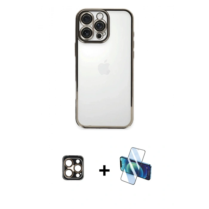 MARSİLYAN™- iPhone 16 Pro Max Kılıf Vadi Minimal - Siyah 3D Antistatik Seramik Nano Ekran Koruyucu + PVD Metal Kamera Lens - GD