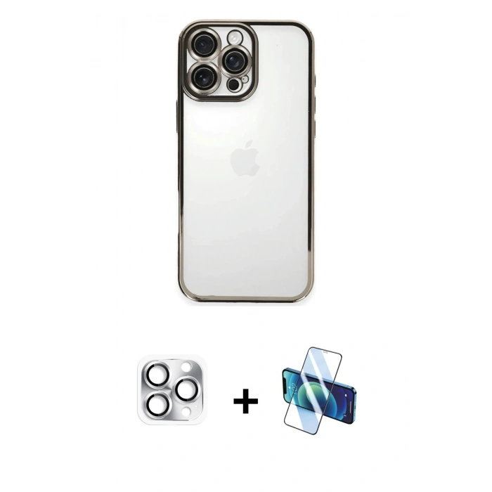 MARSİLYAN™- iPhone 16 Pro Max Kılıf Vadi Minimal - Siyah 3D Antistatik Seramik Nano Ekran Koruyucu + Gümüş Pers Alüminyum Kamera Lens