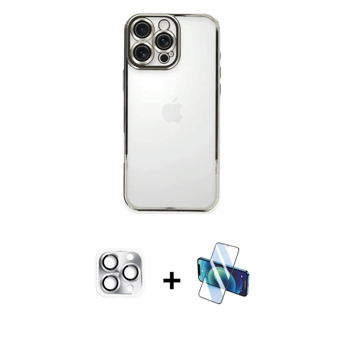 MARSİLYAN™- iPhone 16 Pro Max Kılıf Vadi Minimal - Siyah 3D Antistatik Seramik Nano Ekran Koruyucu + Gümüş Pers Alüminyum Kamera Lens