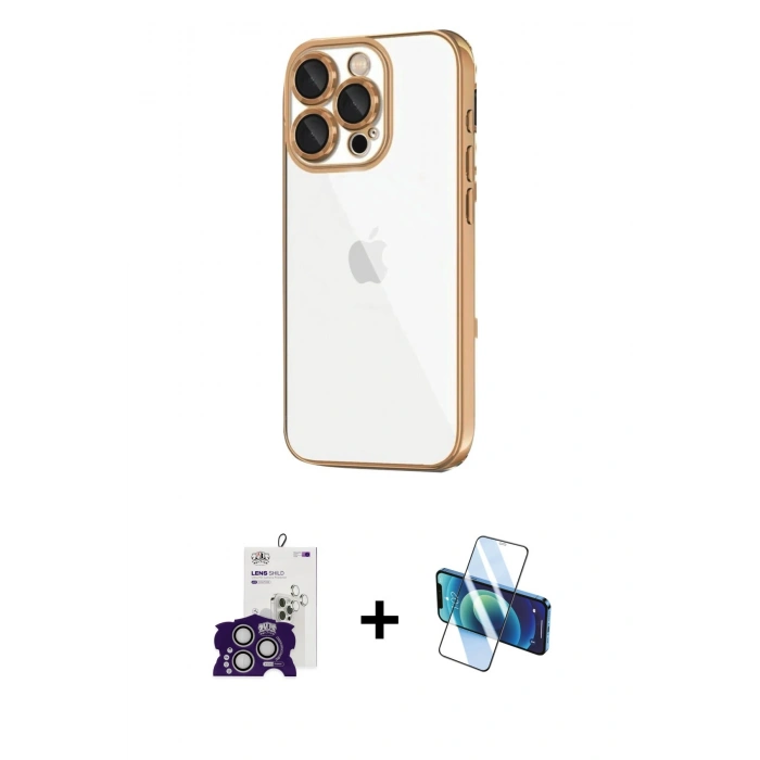 MARSİLYAN™- iPhone 16 Pro Max Kılıf Vadi Minimal - Siyah 3D Antistatik Seramik Nano Ekran Koruyucu + Gümüş Bilvis Titan Kamera Lens