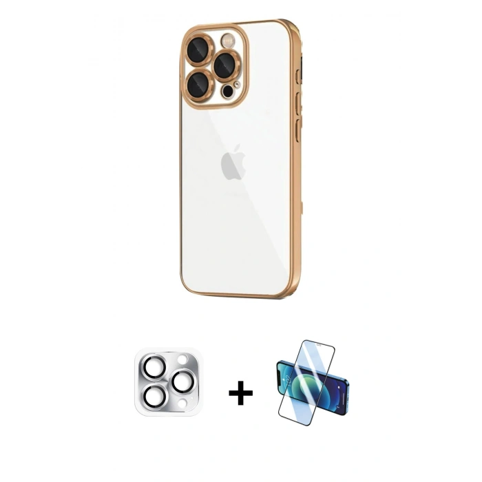 MARSİLYAN™- iPhone 16 Pro Max Kılıf Vadi Minimal - Siyah 3D Antistatik Seramik Nano Ekran Koruyucu + Gümüş Pers Alüminyum Kamera Lens