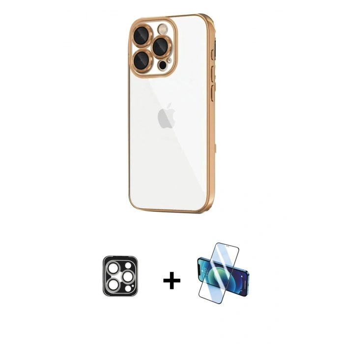 MARSİLYAN™- iPhone 16 Pro Max Kılıf Vadi Minimal - Siyah 3D Antistatik Seramik Nano Ekran Koruyucu + PVD Metal Kamera Lens - GS