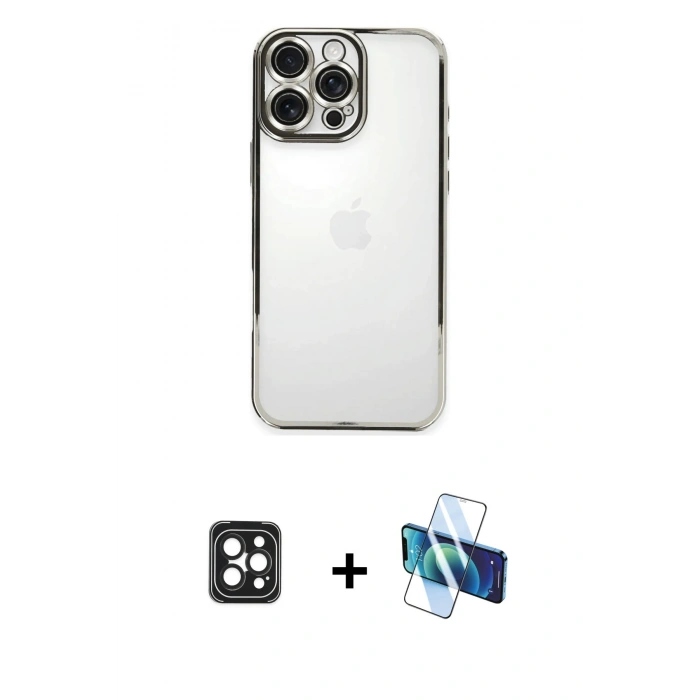 MARSİLYAN™- iPhone 16 Pro Max Kılıf Vadi Minimal - Siyah 3D Antistatik Seramik Nano Ekran Koruyucu + PVD Metal Kamera Lens - SH
