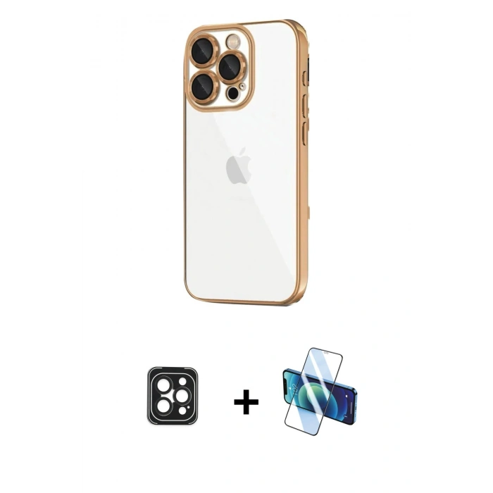 MARSİLYAN™- iPhone 16 Pro Max Kılıf Vadi Minimal - Siyah 3D Antistatik Seramik Nano Ekran Koruyucu + PVD Metal Kamera Lens - SH