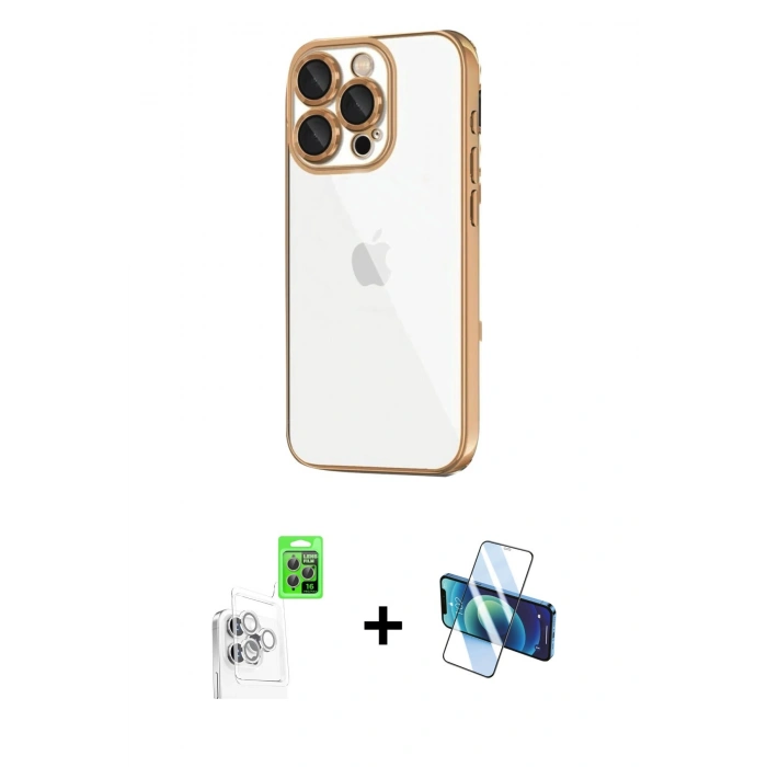 MARSİLYAN™- iPhone 16 Pro Max Kılıf Vadi Minimal - Siyah 3D Antistatik Seramik Nano Ekran Koruyucu + Raze Metal Kamera Lens - BZ