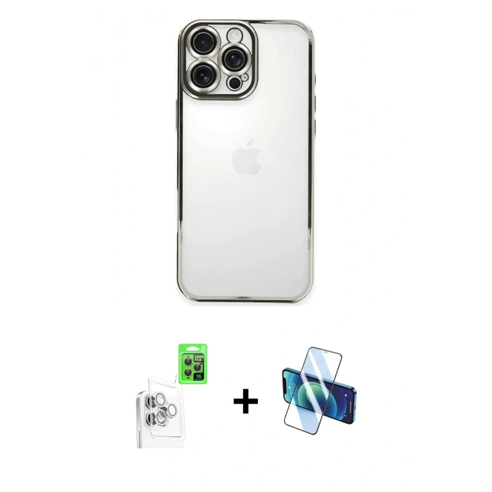 MARSİLYAN™- iPhone 16 Pro Max Kılıf Vadi Minimal - Siyah 3D Antistatik Seramik Nano Ekran Koruyucu + Raze Metal Kamera Lens - BZ