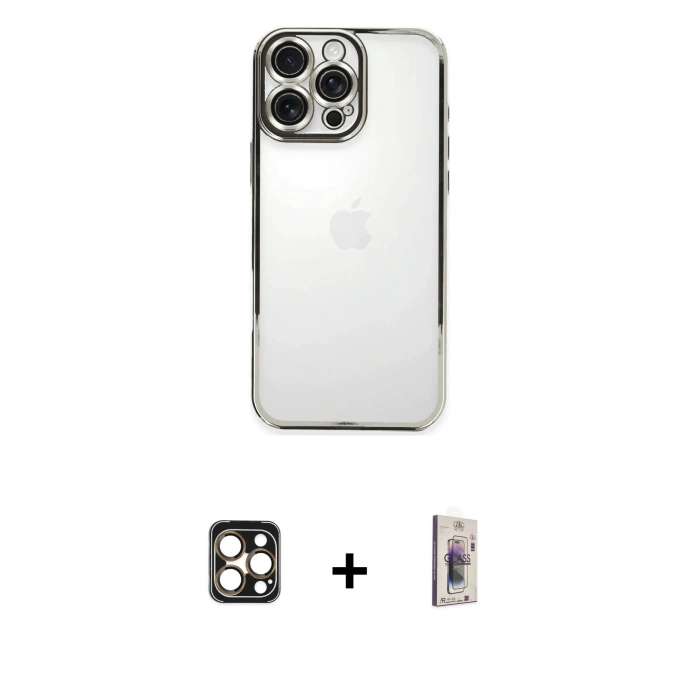 MARSİLYAN™- iPhone 16 Pro Max Kılıf Vadi Minimal - Siyah Bilvis 3D Cam Ekran Koruyucu + PVD Metal Kamera Lens - GD