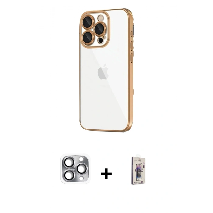 MARSİLYAN™- iPhone 16 Pro Max Kılıf Vadi Minimal - Siyah Bilvis 3D Cam Ekran Koruyucu + Gri Pers Alüminyum Kamera Lens
