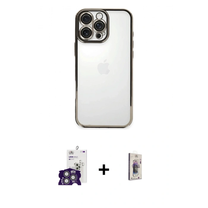 MARSİLYAN™- iPhone 16 Pro Max Kılıf Vadi Minimal - Siyah Bilvis 3D Cam Ekran Koruyucu + Bilvis Titan Kamera Lens - GS