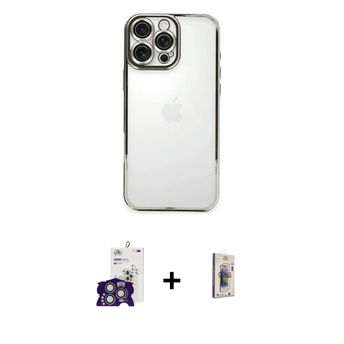 MARSİLYAN™- iPhone 16 Pro Max Kılıf Vadi Minimal - Siyah Bilvis 3D Cam Ekran Koruyucu + Bilvis Titan Kamera Lens - GS