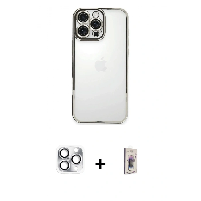 MARSİLYAN™- iPhone 16 Pro Max Kılıf Vadi Minimal - Siyah Bilvis 3D Cam Ekran Koruyucu + Pers Alüminyum Kamera Lens - GS