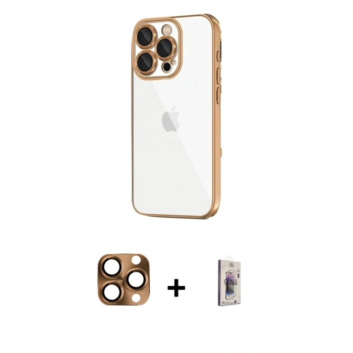 MARSİLYAN™- iPhone 16 Pro Max Kılıf Vadi Minimal - Siyah Bilvis 3D Cam Ekran Koruyucu + Pers Alüminyum Kamera Lens - CLTM