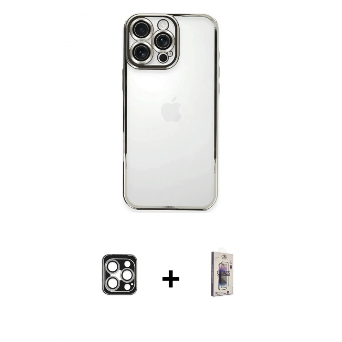 MARSİLYAN™- iPhone 16 Pro Max Kılıf Vadi Minimal - Siyah Bilvis 3D Cam Ekran Koruyucu + PVD Metal Kamera Lens - GS