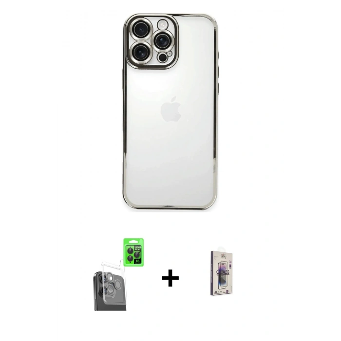 MARSİLYAN™- iPhone 16 Pro Max Kılıf Vadi Minimal - Siyah Bilvis 3D Cam Ekran Koruyucu + Raze Metal Kamera Lens - SH