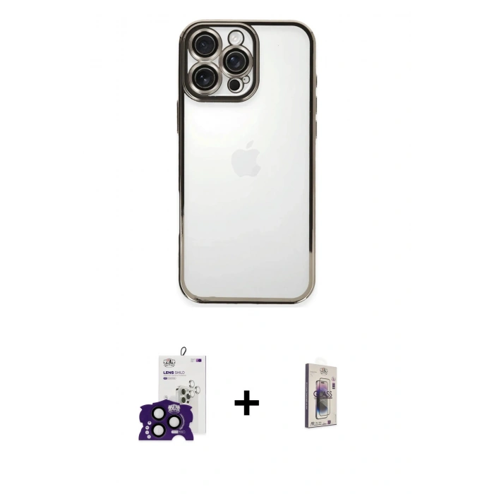 MARSİLYAN™- iPhone 16 Pro Max Kılıf Vadi Minimal - Siyah Bilvis 3D Cam Ekran Koruyucu + Siyah Bilvis Titan Kamera Lens