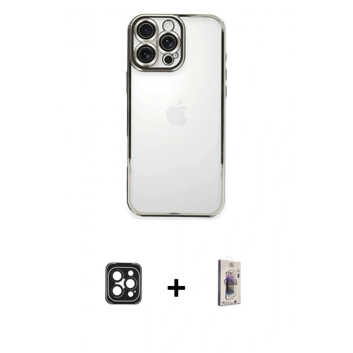 MARSİLYAN™- iPhone 16 Pro Max Kılıf Vadi Minimal - Siyah Bilvis 3D Cam Ekran Koruyucu + PVD Metal Kamera Lens - SH