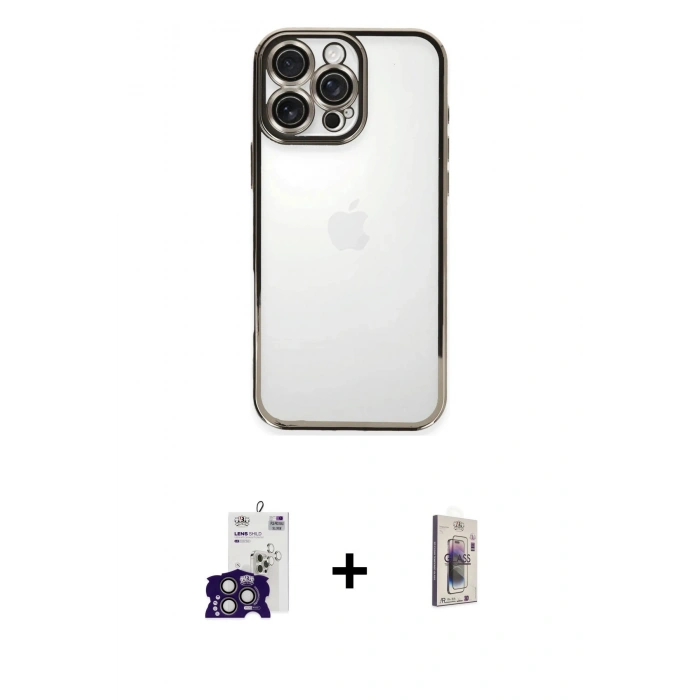 MARSİLYAN™- iPhone 16 Pro Max Kılıf Vadi Minimal - Siyah Bilvis 3D Cam Ekran Koruyucu + Bilvis Titan Kamera Lens - TMGI