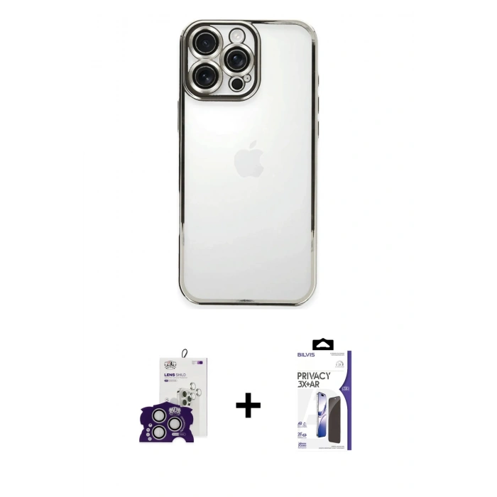 MARSİLYAN™- iPhone 16 Pro Max Kılıf Vadi Minimal - Siyah Bilvis 3X AR Hayalet Cam Ekran Koruyucu + Bilvis Titan Kamera Lens - GS