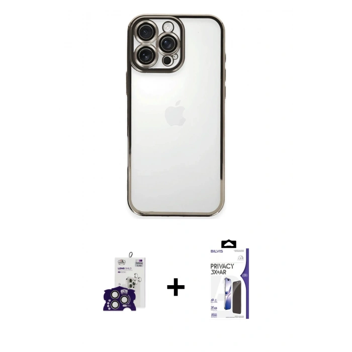 MARSİLYAN™- iPhone 16 Pro Max Kılıf Vadi Minimal - Siyah Bilvis 3X AR Hayalet Cam Ekran Koruyucu + Bilvis Titan Kamera Lens - TMGI