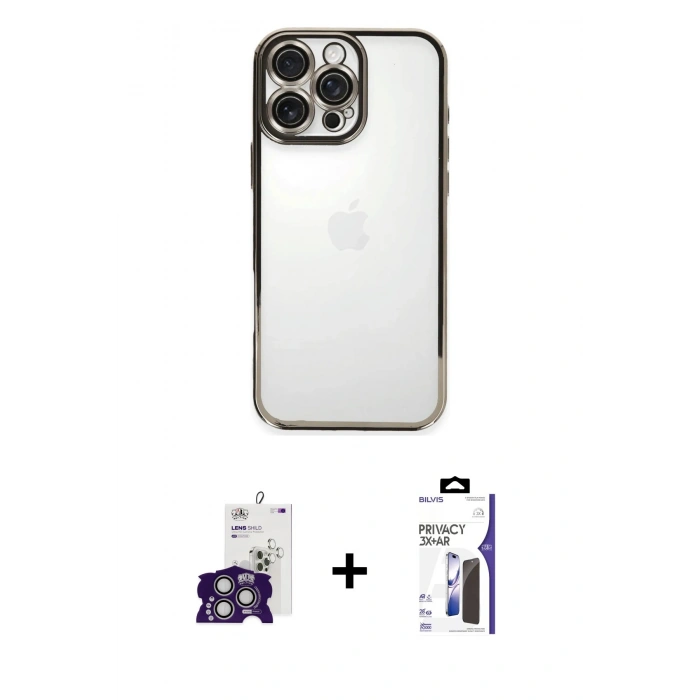 MARSİLYAN™- iPhone 16 Pro Max Kılıf Vadi Minimal - Siyah Bilvis 3X AR Hayalet Cam Ekran Koruyucu + Bilvis Titan Kamera Lens - GS