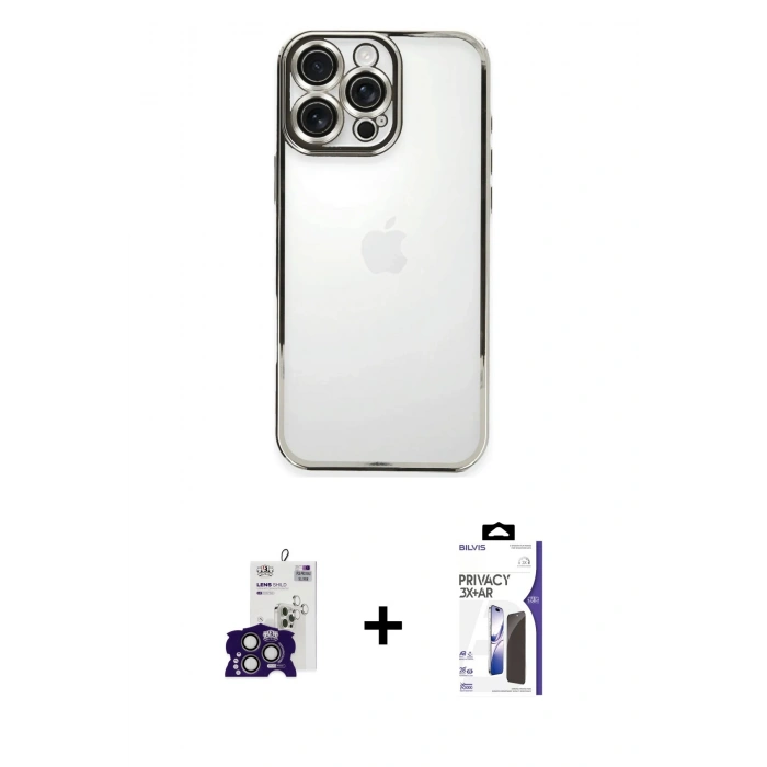 MARSİLYAN™- iPhone 16 Pro Max Kılıf Vadi Minimal - Siyah Bilvis 3X AR Hayalet Cam Ekran Koruyucu + Bilvis Titan Kamera Lens - TMGI