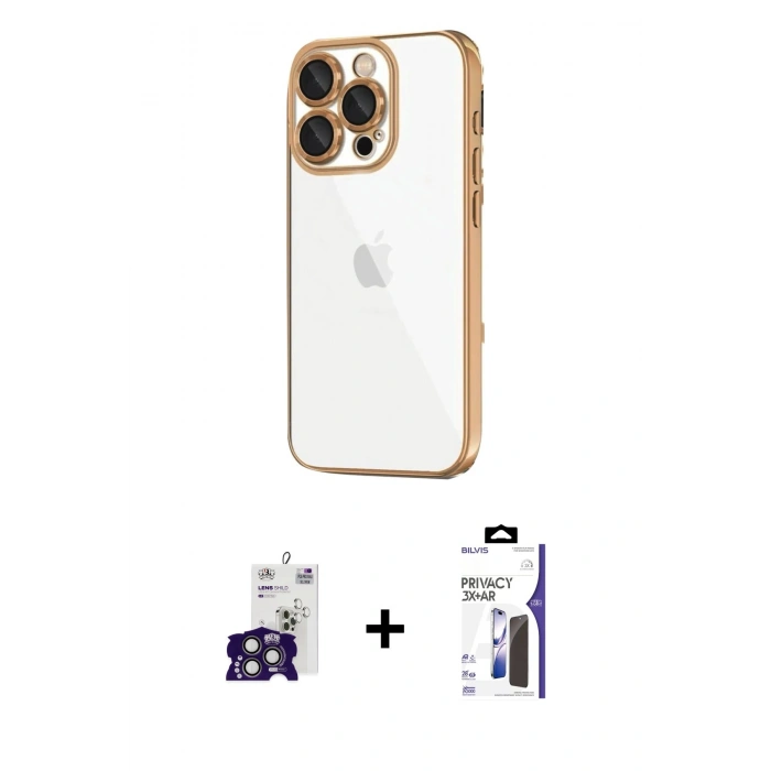 MARSİLYAN™- iPhone 16 Pro Max Kılıf Vadi Minimal - Siyah Bilvis 3X AR Hayalet Cam Ekran Koruyucu + Bilvis Titan Kamera Lens - TMGI