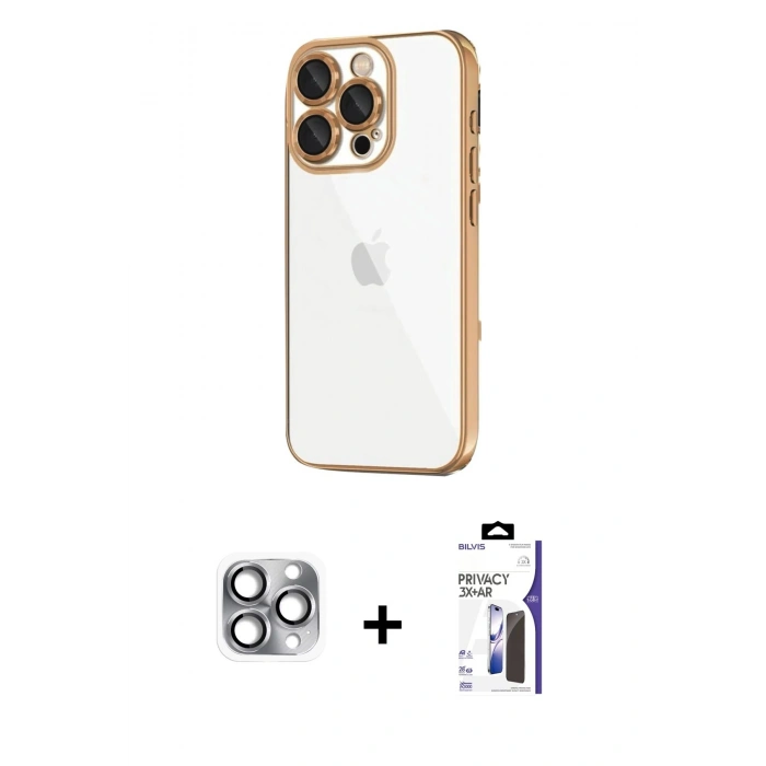 MARSİLYAN™- iPhone 16 Pro Max Kılıf Vadi Minimal - Siyah Bilvis 3X AR Hayalet Cam Ekran Koruyucu + Pers Alüminyum Kamera Lens - GI