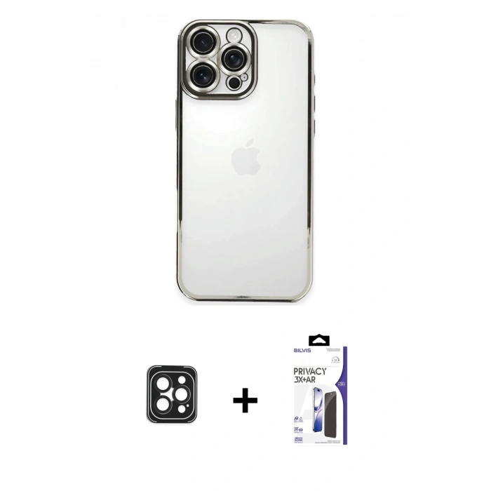 MARSİLYAN™- iPhone 16 Pro Max Kılıf Vadi Minimal - Siyah Bilvis 3X AR Hayalet Cam Ekran Koruyucu + PVD Metal Kamera Lens - SH