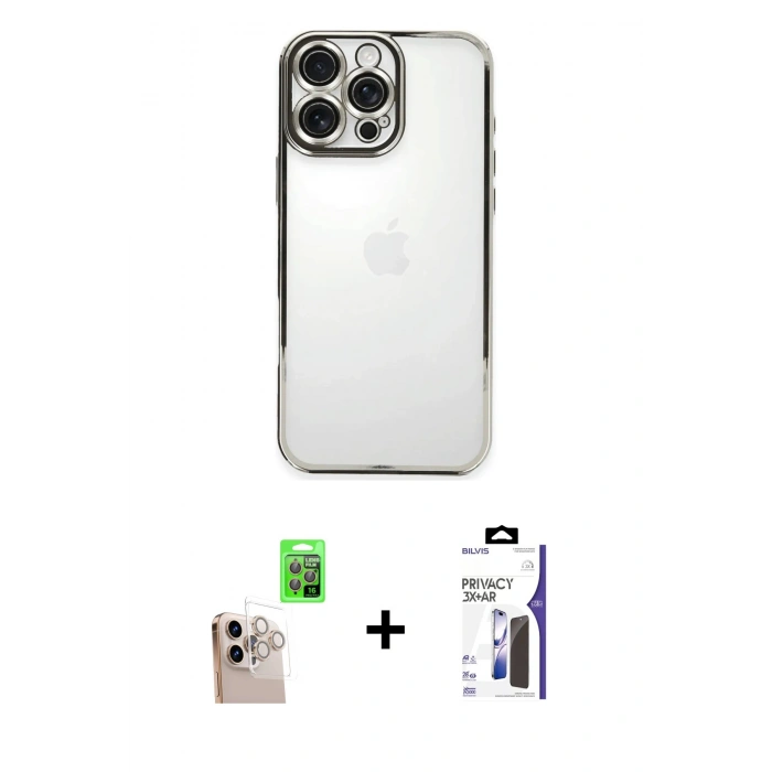 MARSİLYAN™- iPhone 16 Pro Max Kılıf Vadi Minimal - Siyah Bilvis 3X AR Hayalet Cam Ekran Koruyucu + Raze Metal Kamera Lens - NLGY