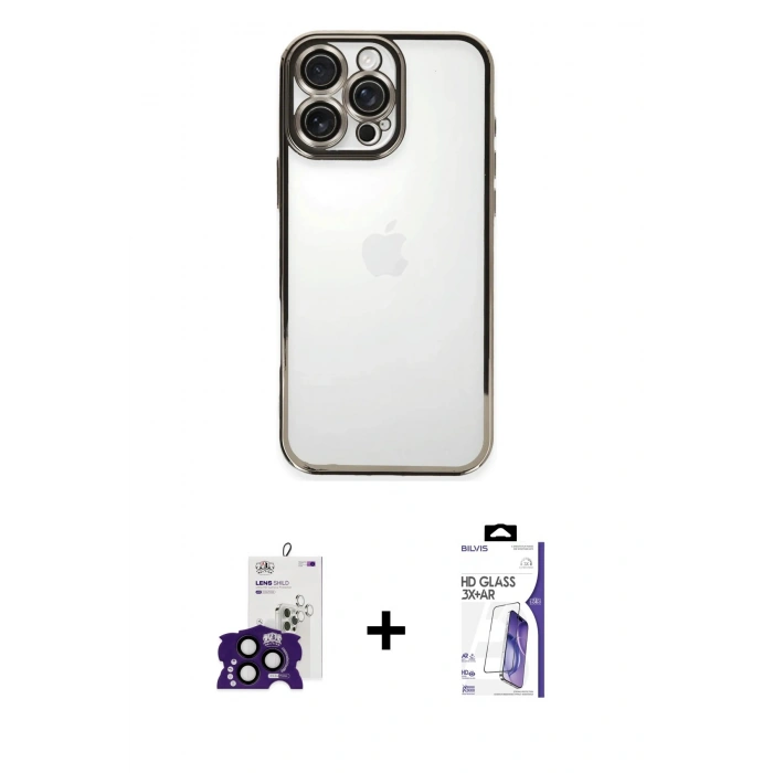 MARSİLYAN™- iPhone 16 Pro Max Kılıf Vadi Minimal - Siyah Bilvis 3X AR HD Cam Ekran Koruyucu + Bilvis Titan Kamera Lens - SH
