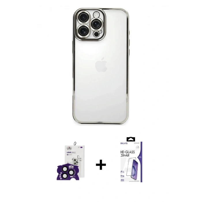 MARSİLYAN™- iPhone 16 Pro Max Kılıf Vadi Minimal - Siyah Bilvis 3X AR HD Cam Ekran Koruyucu + Bilvis Titan Kamera Lens - SH
