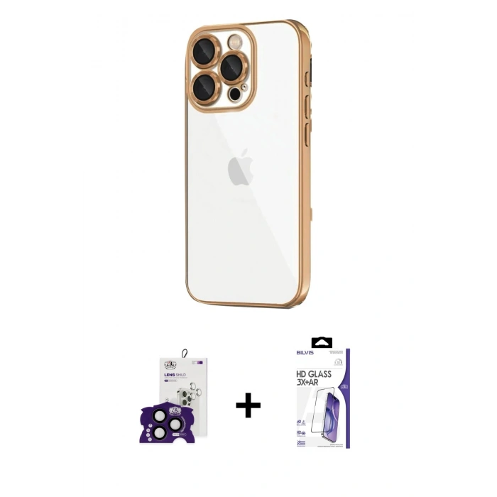 MARSİLYAN™- iPhone 16 Pro Max Kılıf Vadi Minimal - Siyah Bilvis 3X AR HD Cam Ekran Koruyucu + Bilvis Titan Kamera Lens - SH