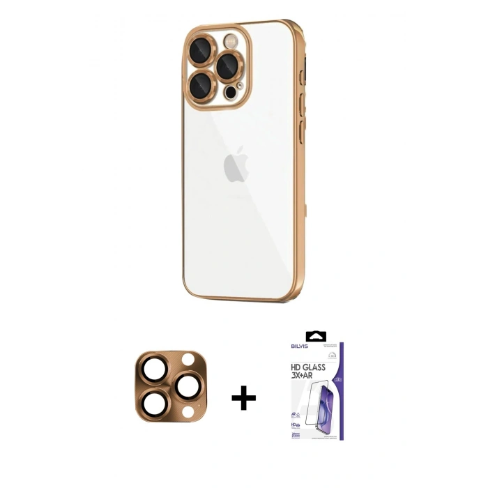 MARSİLYAN™- iPhone 16 Pro Max Kılıf Vadi Minimal - Siyah Bilvis 3X AR HD Cam Ekran Koruyucu + Pers Alüminyum Kamera Lens - CLTM