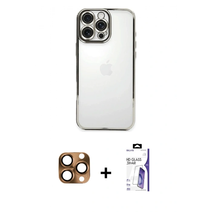 MARSİLYAN™- iPhone 16 Pro Max Kılıf Vadi Minimal - Siyah Bilvis 3X AR HD Cam Ekran Koruyucu + Pers Alüminyum Kamera Lens - CLTM