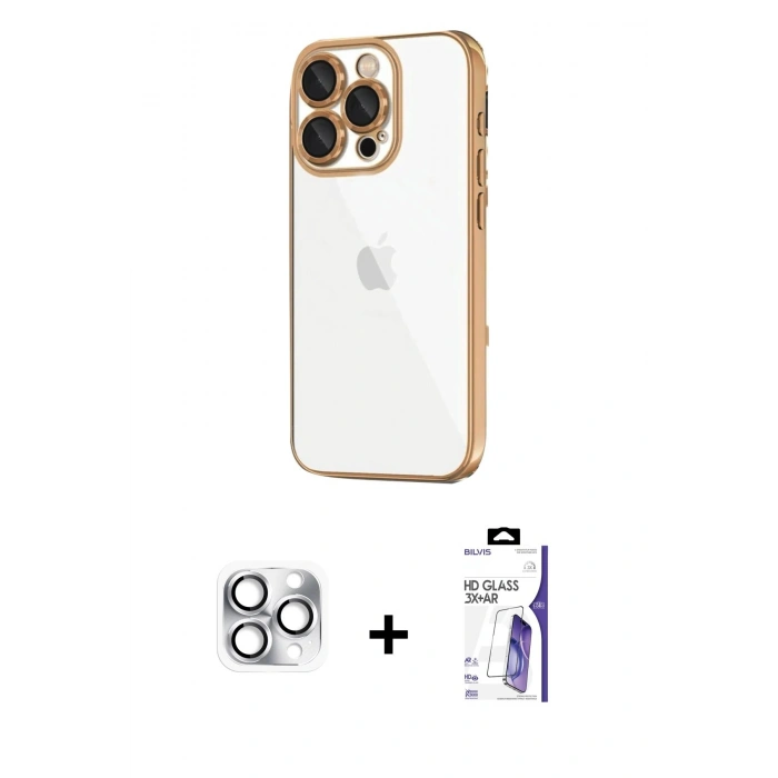 MARSİLYAN™- iPhone 16 Pro Max Kılıf Vadi Minimal - Siyah Bilvis 3X AR HD Cam Ekran Koruyucu + Pers Alüminyum Kamera Lens - GS