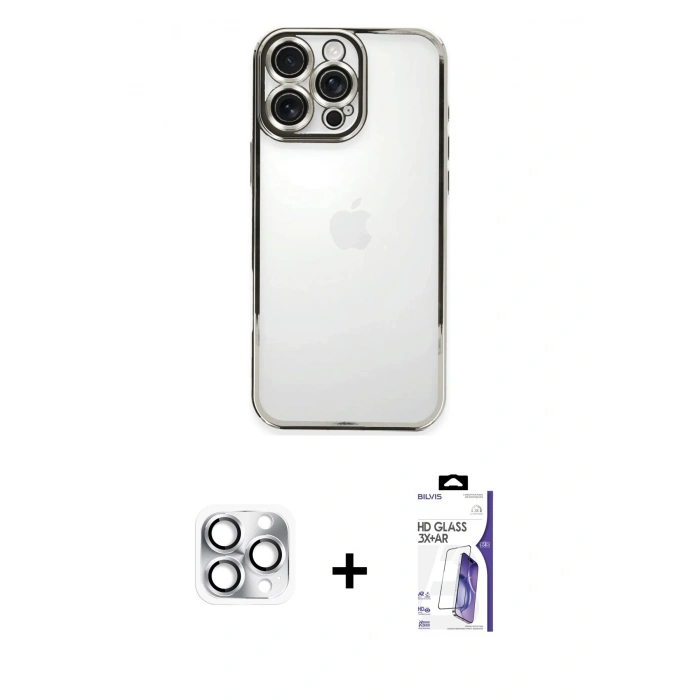 MARSİLYAN™- iPhone 16 Pro Max Kılıf Vadi Minimal - Siyah Bilvis 3X AR HD Cam Ekran Koruyucu + Pers Alüminyum Kamera Lens - GS