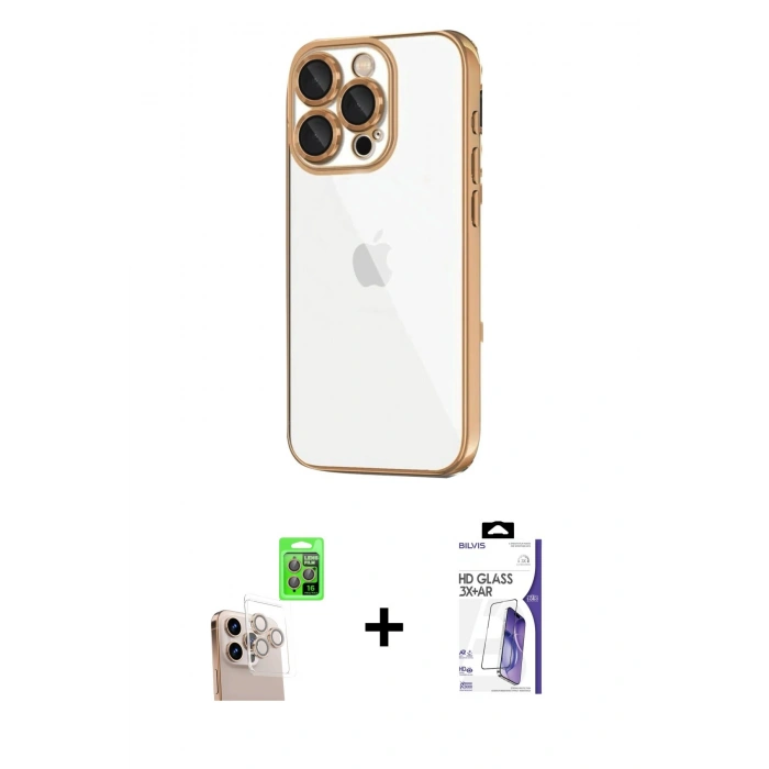 MARSİLYAN™- iPhone 16 Pro Max Kılıf Vadi Minimal - Siyah Bilvis 3X AR HD Cam Ekran Koruyucu + Raze Metal Kamera Lens - NLGY