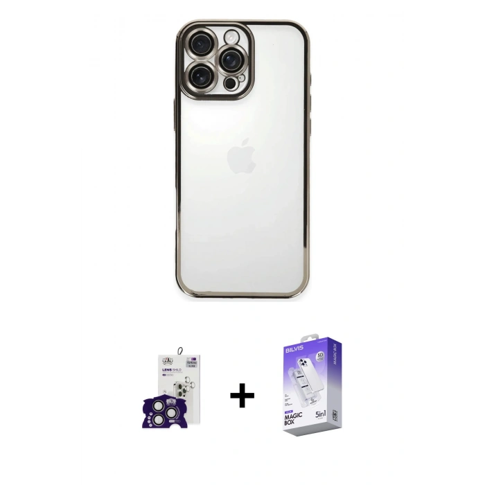 MARSİLYAN™- iPhone 16 Pro Max Kılıf Vadi Minimal - Siyah Bilvis 5in1 3D Magic Cam Ekran Koruyucu + Bilvis Titan Kamera Lens - TMGI